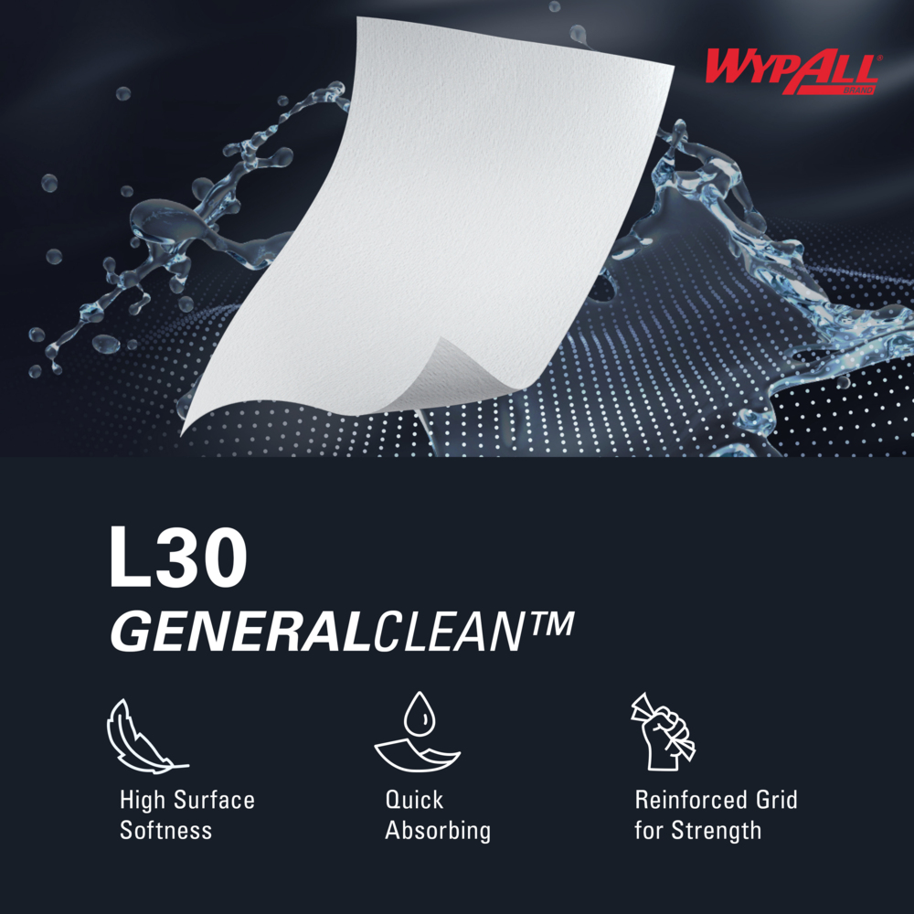 WypAll® GeneralClean™ L30 Heavy Duty Cleaning Towels (05843), Small Roll, Strong and Soft Towels, White (70 Sheets/Roll, 24 Rolls/Case, 1,680 Sheets/Case) - 05843