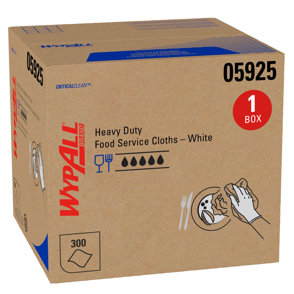 WypAll® CriticalClean™ Heavy Duty Foodservice Cloths (05925), Quarterfold Towels, White (300 Sheets/Box, 1 Box/Case, 300 Sheets/Case) - 05925