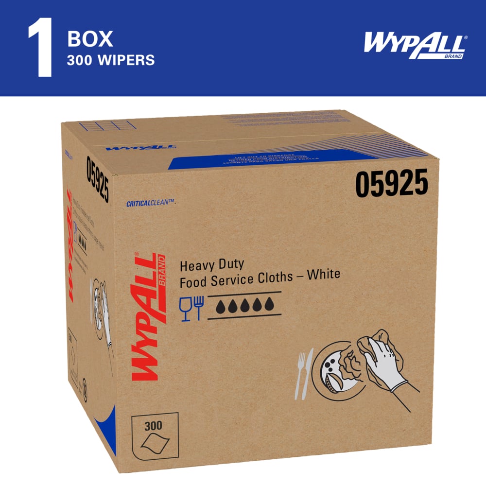 WypAll® CriticalClean™ Heavy Duty Foodservice Cloths (05925), Quarterfold Towels, White (300 Sheets/Box, 1 Box/Case, 300 Sheets/Case) - 05925