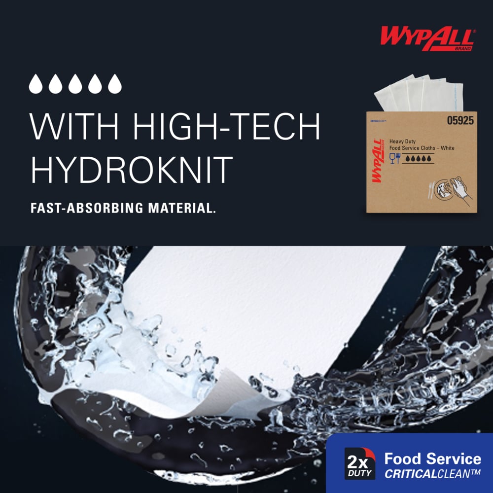 WypAll® CriticalClean™ Heavy Duty Foodservice Cloths (05925), Quarterfold Towels, White (300 Sheets/Box, 1 Box/Case, 300 Sheets/Case) - 05925