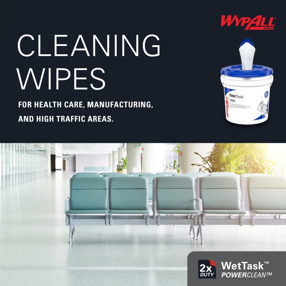 WypAll® PowerClean™ WetTask™ Wipers for Solvents System (06001), Center-Pull Roll, White, Bucket Included (95 Sheets/Roll, 6 Rolls/Case, 570 Sheets/Case) - 06001