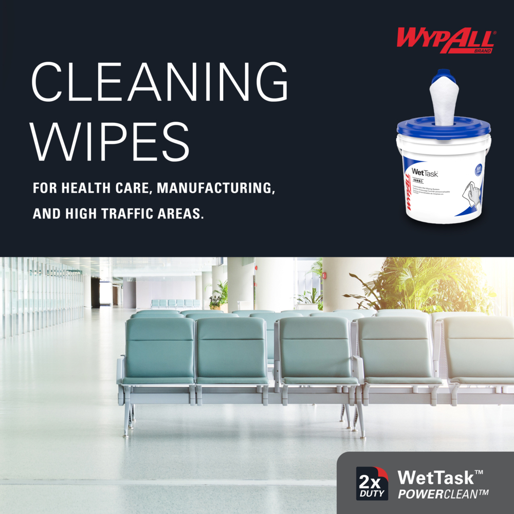 WypAll® PowerClean™ WetTask™ Wipers for Disinfectants, Sanitizers and Solvents (06211), Center-Pull Roll, White, Bucket Included (140 Sheets/Roll, 6 Rolls/Case, 840 Sheets/Case) - 06211