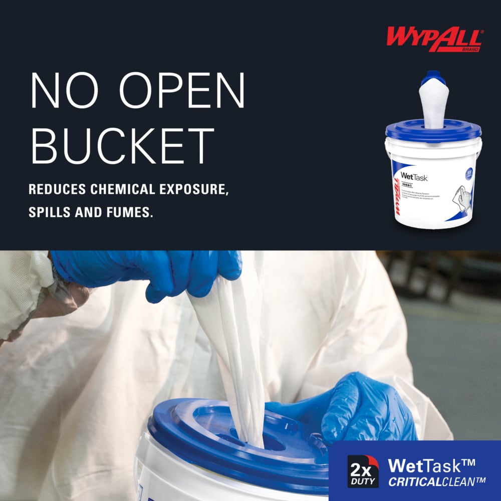 WypAll® CriticalClean™ WetTask™ Wipers for Bleach, Disinfectants, and Sanitizers (06411), Center-Pull Roll, White, Bucket Included (140 Sheets/Roll, 6 Rolls/Case, 840 Sheets/Case) - 06411