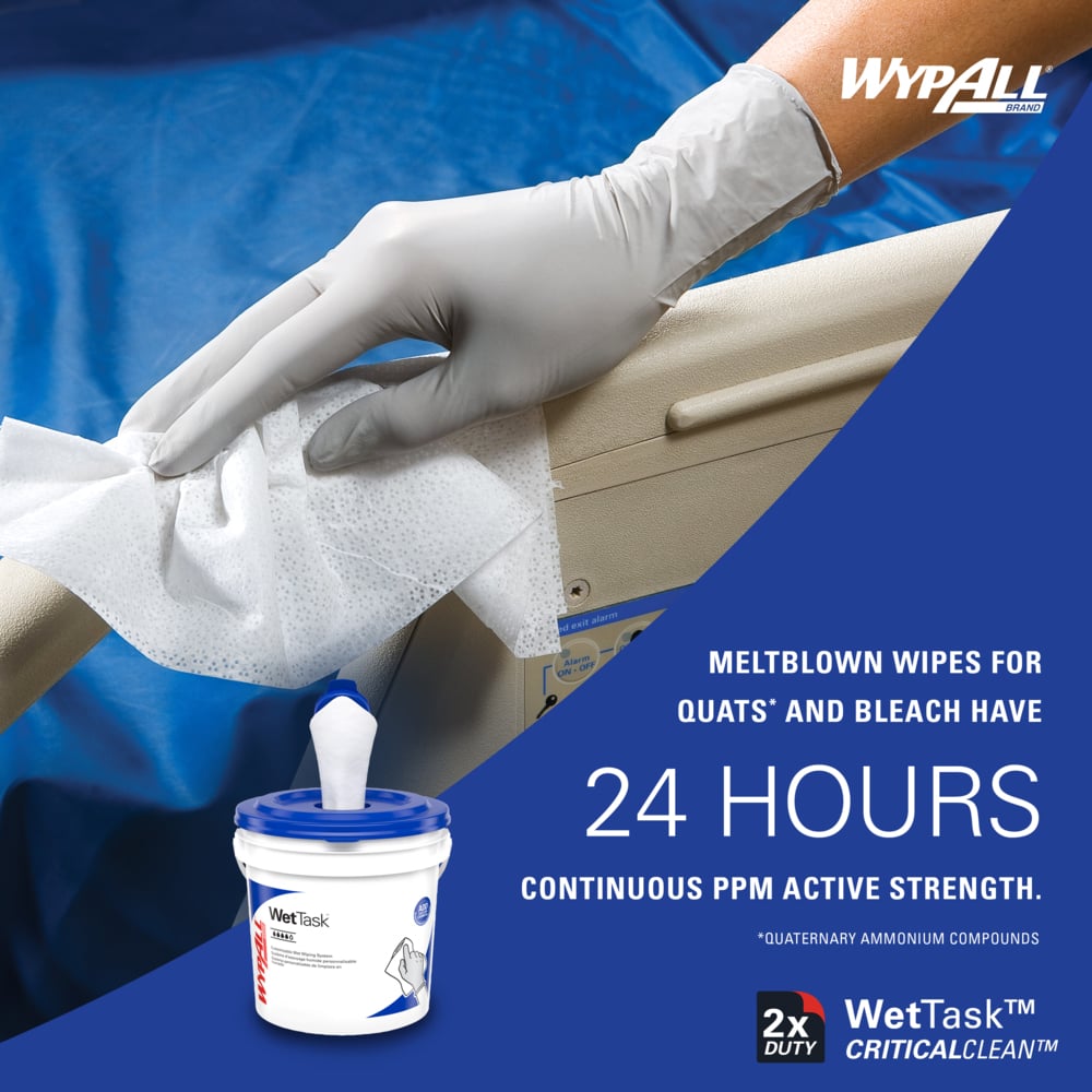 WypAll® CriticalClean™ WetTask™ Wipers for Bleach, Disinfectants, and Sanitizers (06411), Center-Pull Roll, White, Bucket Included (140 Sheets/Roll, 6 Rolls/Case, 840 Sheets/Case) - 06411