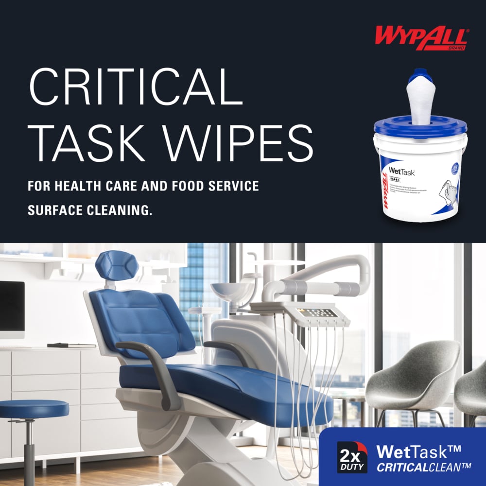 WypAll® CriticalClean™ WetTask™ Wipers for Bleach, Disinfectants, and Sanitizers (06411), Center-Pull Roll, White, Bucket Included (140 Sheets/Roll, 6 Rolls/Case, 840 Sheets/Case) - 06411
