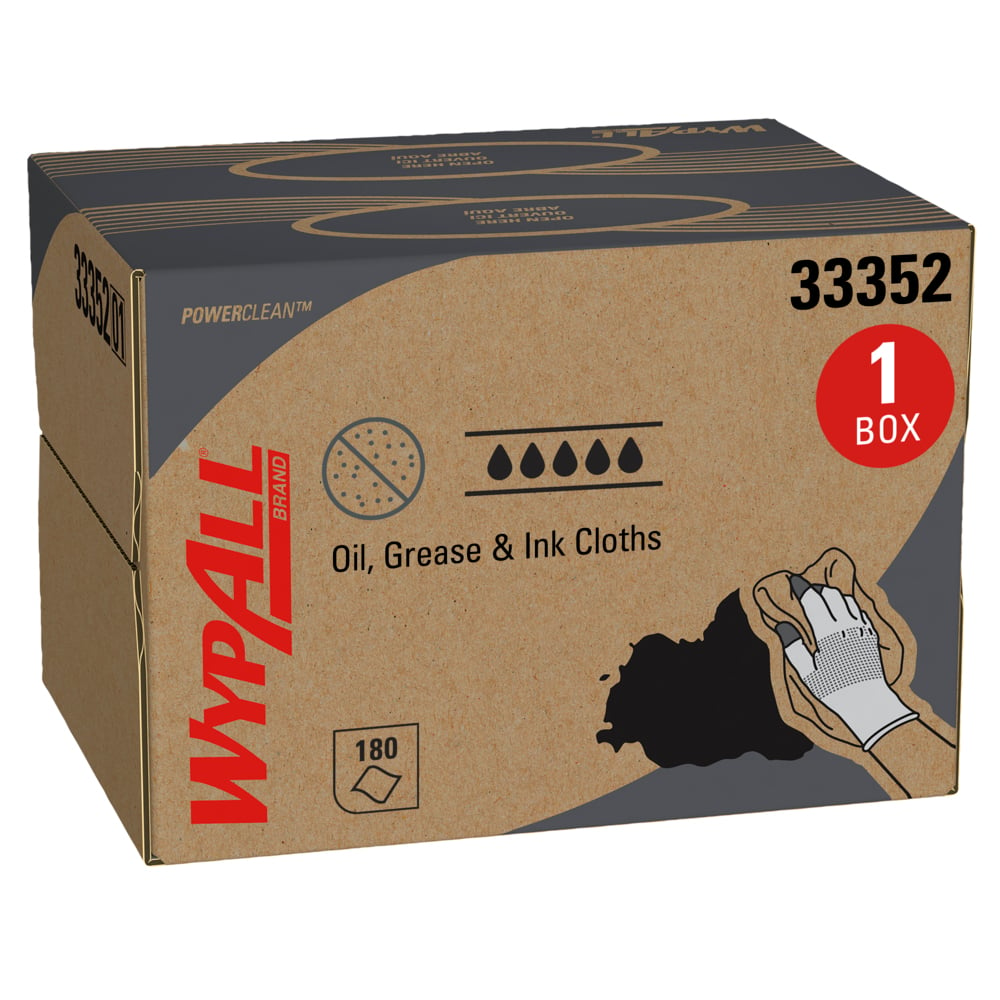 WypAll® Oil, Grease & Ink Cloths (33352), Brag Box, Lint-Free Towels, Blue (180 Sheets/Box, 1 Box/Case, 180 Sheets/Case) - 33352