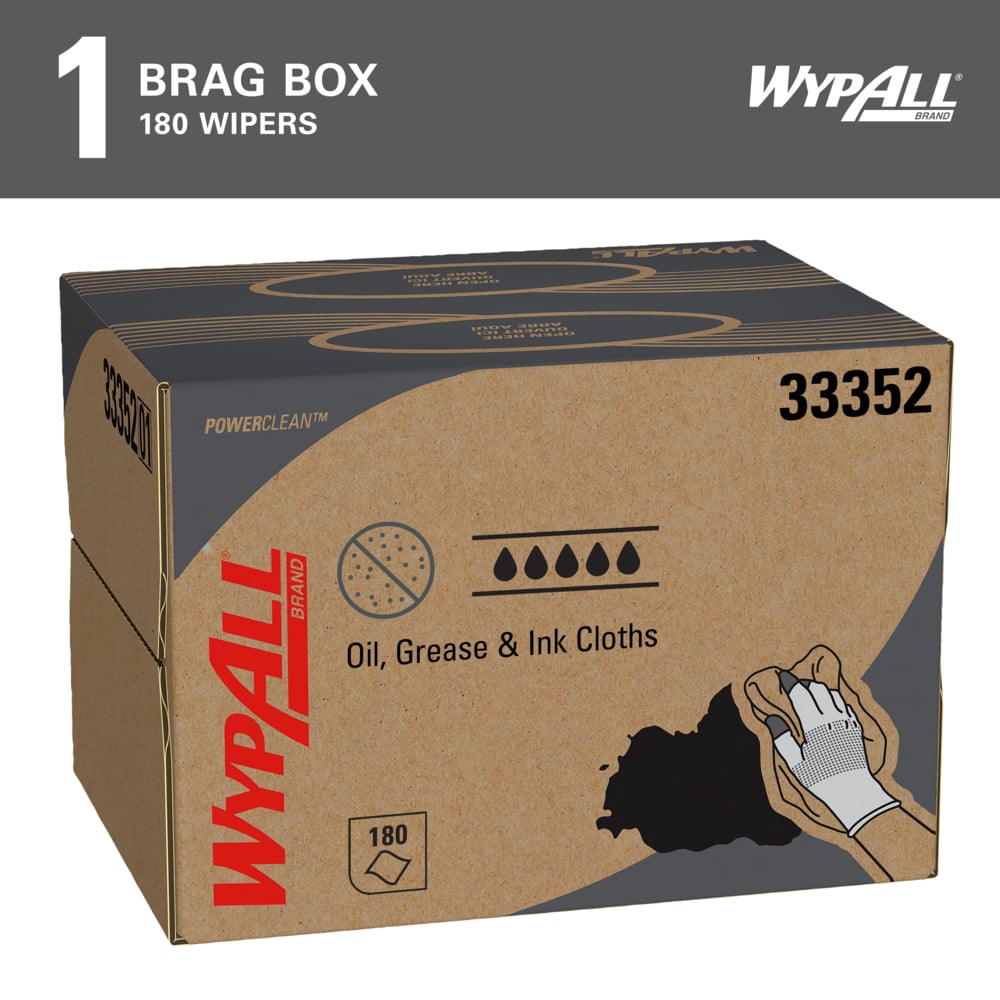 WypAll® Oil, Grease & Ink Cloths (33352), Brag Box, Lint-Free Towels, Blue (180 Sheets/Box, 1 Box/Case, 180 Sheets/Case) - 33352