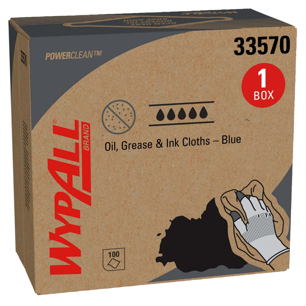 WypAll® Oil, Grease & Ink Cloths (33570), Pop-Up Box, Lint-Free Towels, Blue (100 Sheets/Pack, 5 Packs/Case, 500 Sheets/Case) - 33570