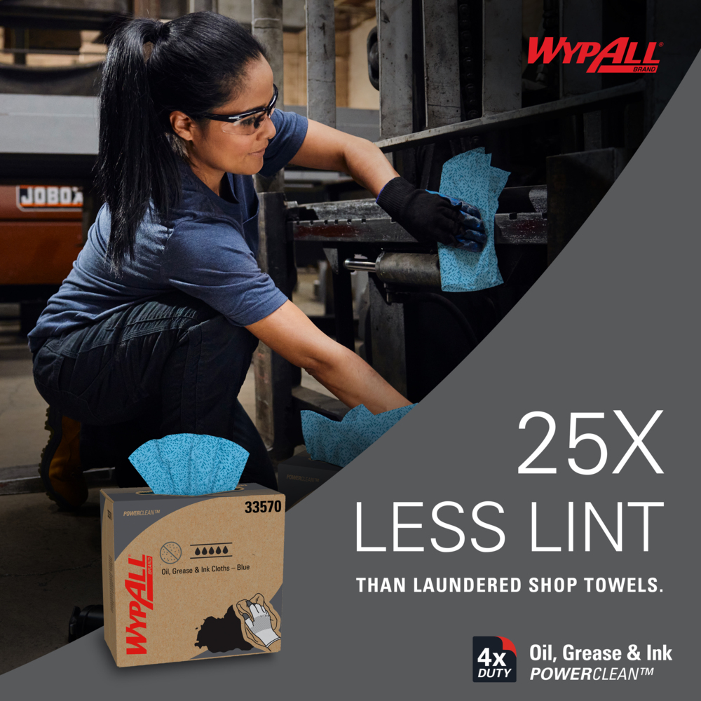 WypAll® Oil, Grease & Ink Cloths (33570), Pop-Up Box, Lint-Free Towels, Blue (100 Sheets/Pack, 5 Packs/Case, 500 Sheets/Case) - 33570