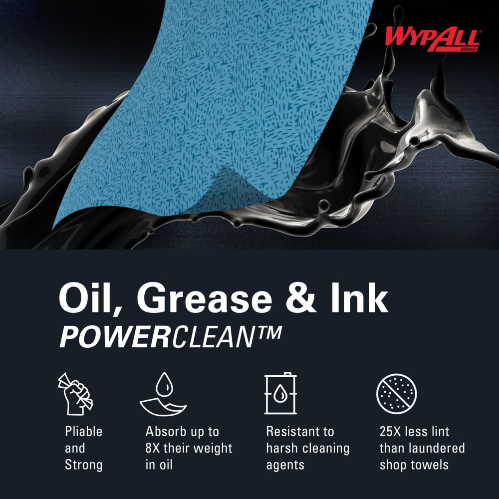 WypAll® Oil, Grease & Ink Cloths (33570), Pop-Up Box, Lint-Free Towels, Blue (100 Sheets/Pack, 5 Packs/Case, 500 Sheets/Case) - 33570