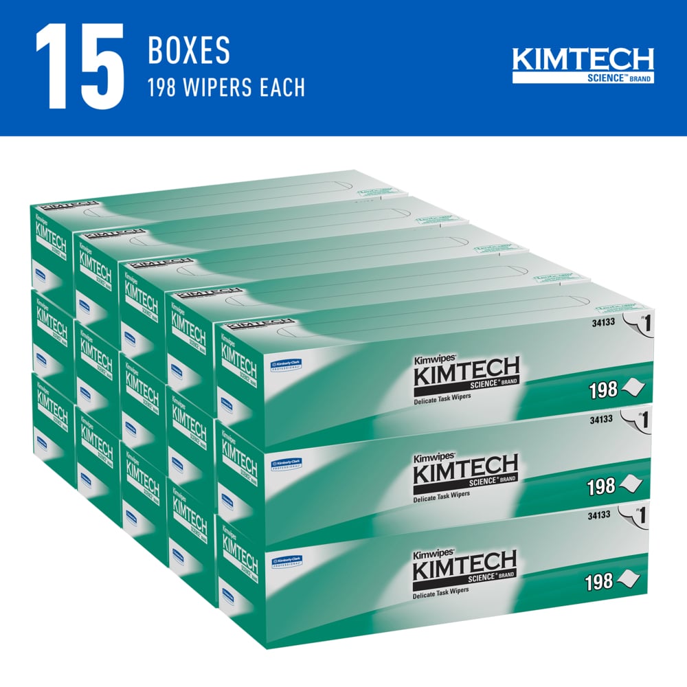 Kimtech Science™ Kimwipes® Delicate Task Wipes (34133), Pop-Up Box, White (198 Sheets/Box, 15 Boxes/Case, 2,970 Sheets/Case) - 34133