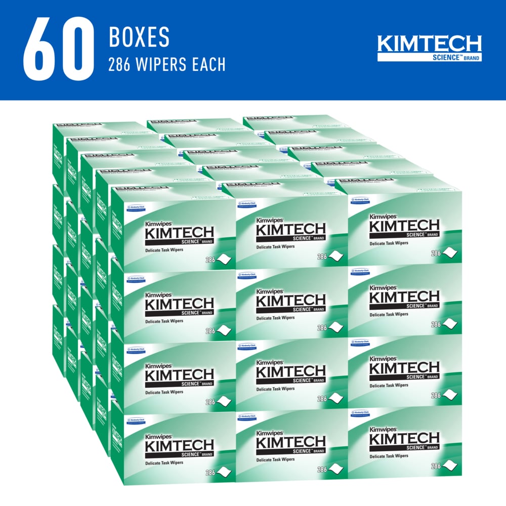 Kimtech Science™ Kimwipes® Delicate Task Wipes (34155), Pop-Up Box, White (286 Sheets/Box, 60 Boxes/Case, 17,160 Sheets/Case) - 34155