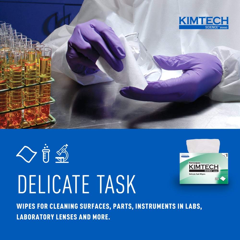 Kimtech Science™ Kimwipes® Delicate Task Wipes (34155), Pop-Up Box, White (286 Sheets/Box, 60 Boxes/Case, 17,160 Sheets/Case) - 34155