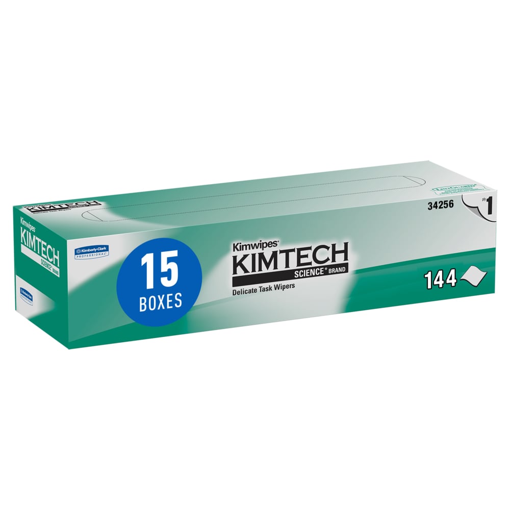 Kimtech Science™ Kimwipes® Delicate Task Wipes (34256), Pop-Up Box, White (144 Sheets/Box, 15 Boxes/Case, 2,160 Sheets/Case)