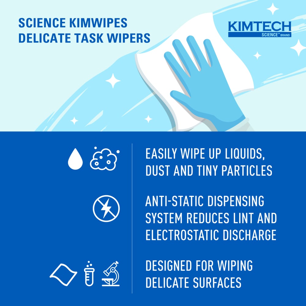 Kimtech Science™ Kimwipes® Delicate Task Wipes (34155), Pop-Up Box, White (286 Sheets/Box, 60 Boxes/Case, 17,160 Sheets/Case) - 34155