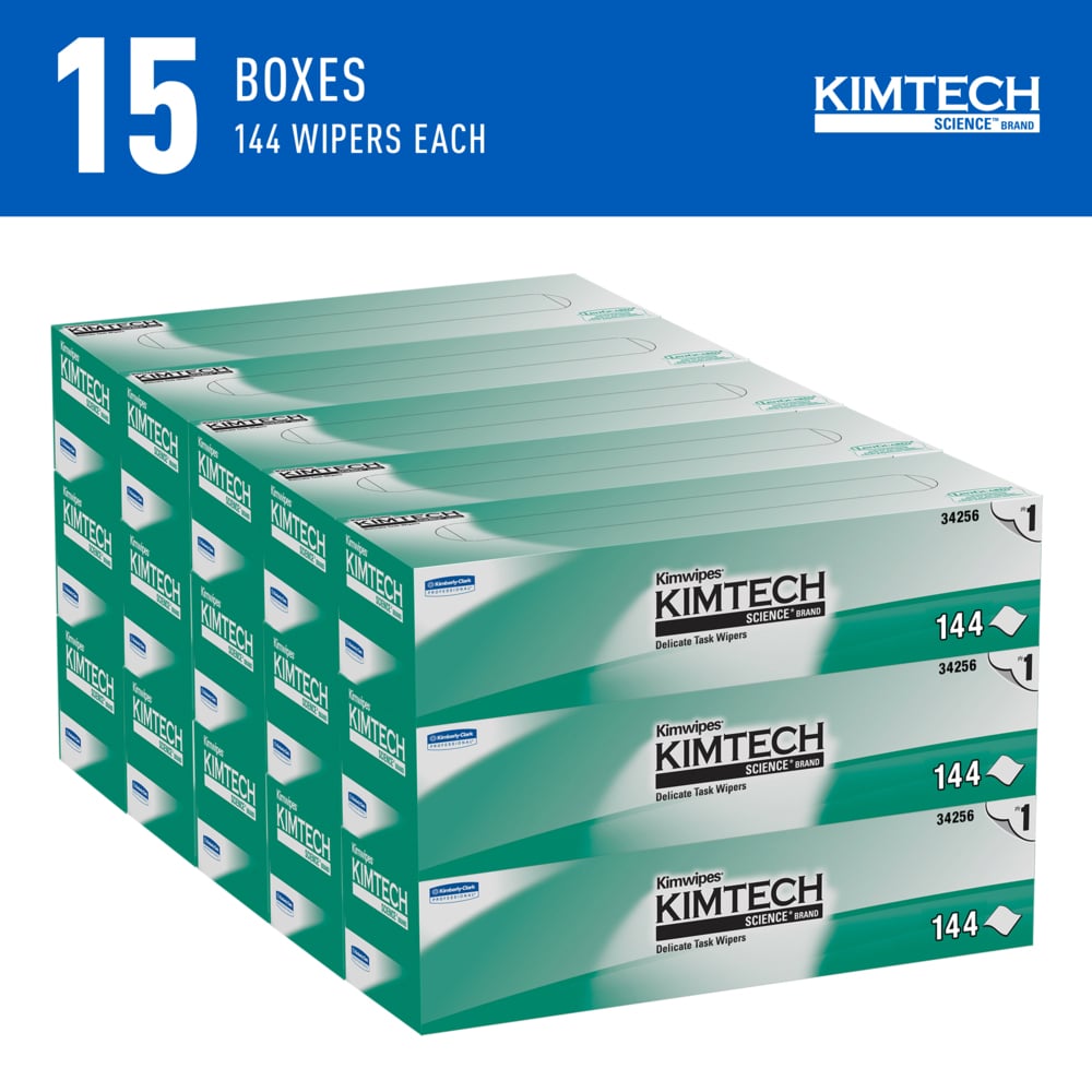 Kimtech Science™ Kimwipes® Delicate Task Wipes (34256), Pop-Up Box, White (144 Sheets/Box, 15 Boxes/Case, 2,160 Sheets/Case) - 34256