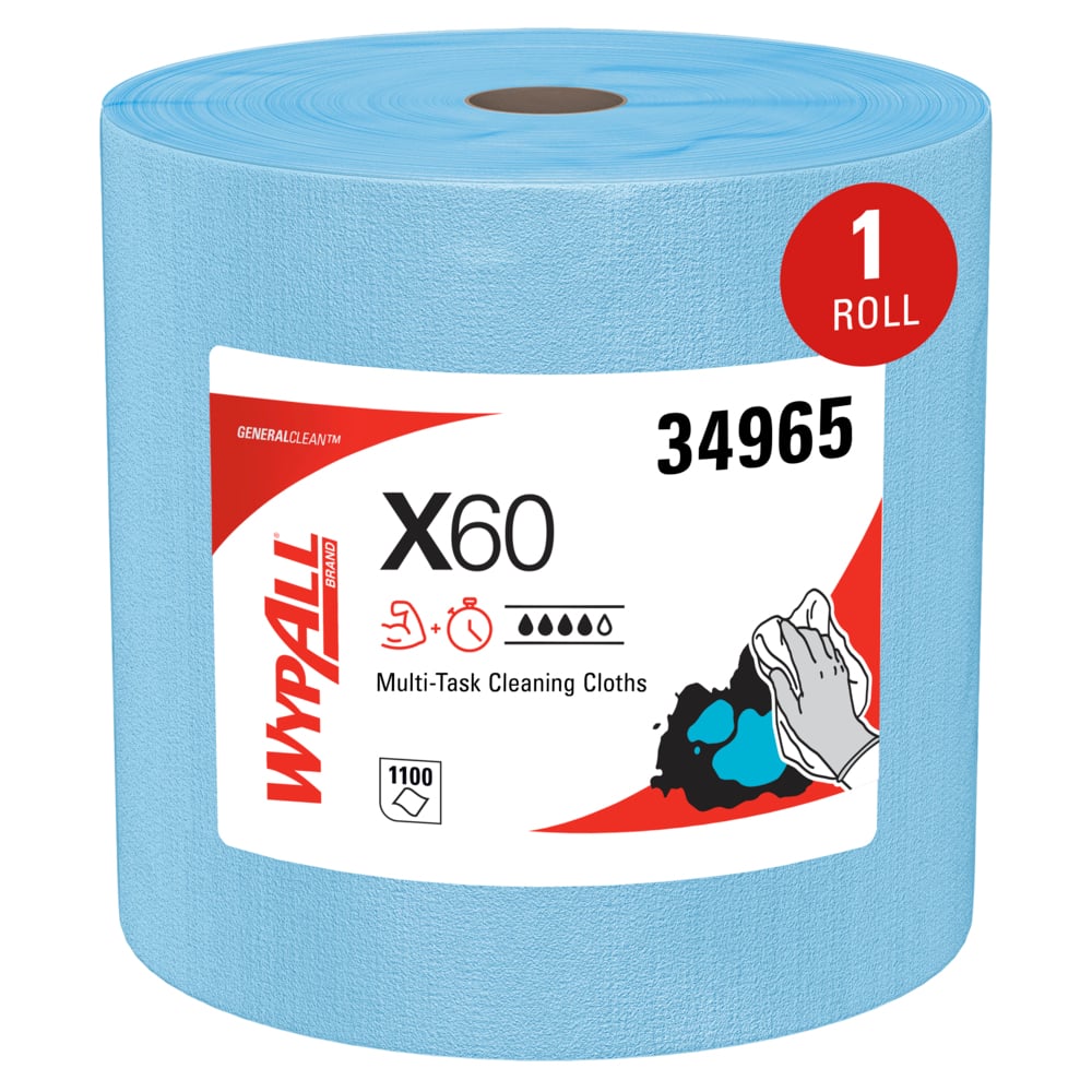 WypAll® GeneralClean™ X60 Multi-Task Cleaning Cloths (34965), Jumbo Roll, Strong and Absorbent Towels, Blue (1,100 Sheets/Roll, 1 Roll/Case, 1,100 Sheets/Case) - 34965