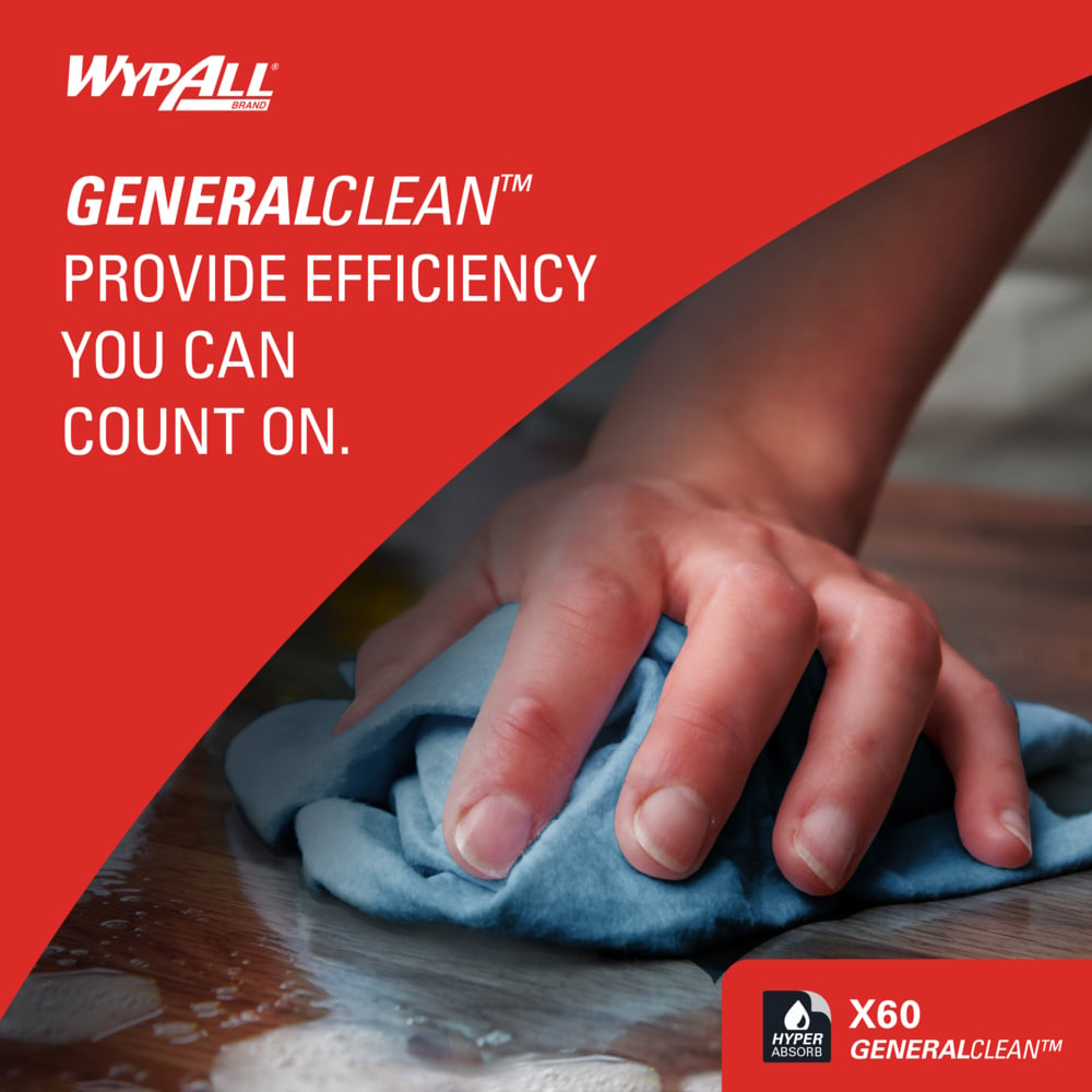 WypAll® GeneralClean™ X60 Multi-Task Cleaning Cloths (34965), Jumbo Roll, Strong and Absorbent Towels, Blue (1,100 Sheets/Roll, 1 Roll/Case, 1,100 Sheets/Case) - 34965