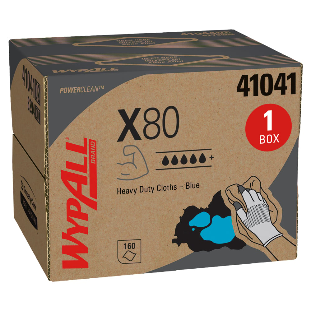 Chiffons robustes WypAll® X80 Power Clean (41041), boîte BRAG, bleus, 1 boîte avec 160 feuilles - 41041