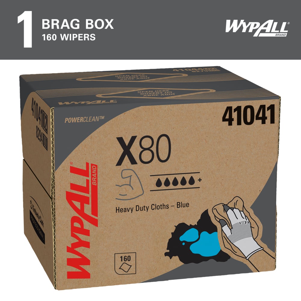WypAll® PowerClean™ X80 Heavy Duty Cloths (41041), Brag Box, Extended Use Towels, Blue (160 Sheets/Pack, 1 Pack/Case, 160 Sheets/Case) - 41041