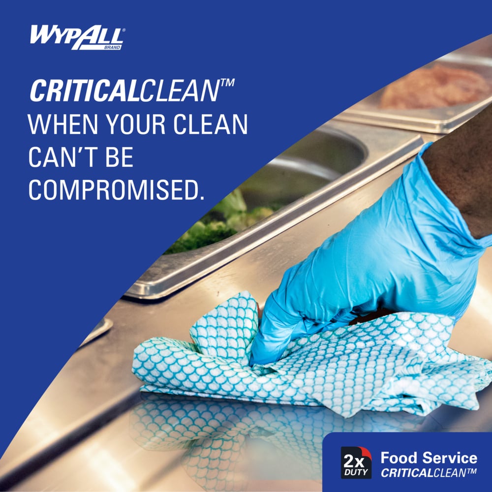 WypAll® CriticalClean™ Heavy Duty Foodservice Cloths (51633), Quarterfold Towels, Blue (100 Sheets/Box, 1 Box/Case, 100 Sheets/Case) - 51633