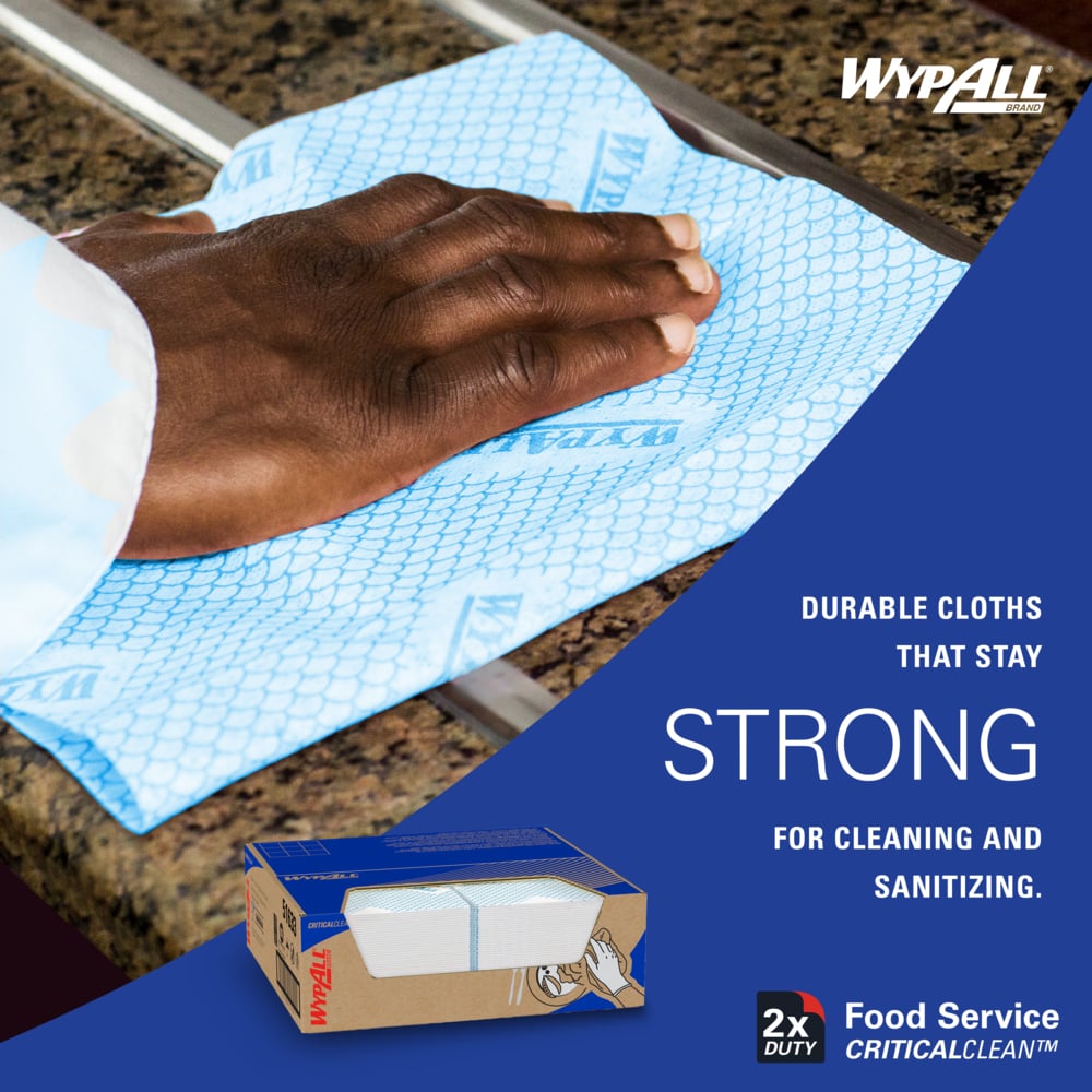 WypAll® CriticalClean™ Heavy Duty Foodservice Cloths (51633), Quarterfold Towels, Blue (100 Sheets/Box, 1 Box/Case, 100 Sheets/Case) - 51633