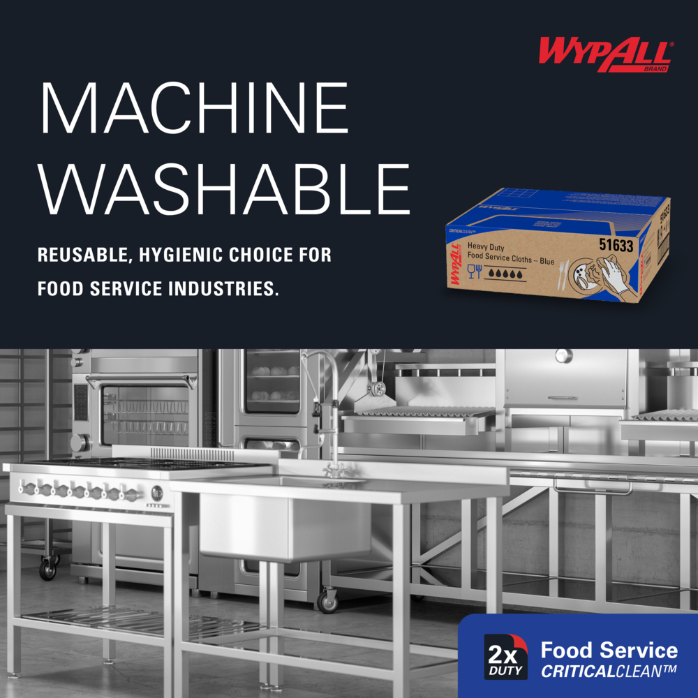 WypAll® CriticalClean™ Heavy Duty Foodservice Cloths (51633), Quarterfold Towels, Blue (100 Sheets/Box, 1 Box/Case, 100 Sheets/Case) - 51633