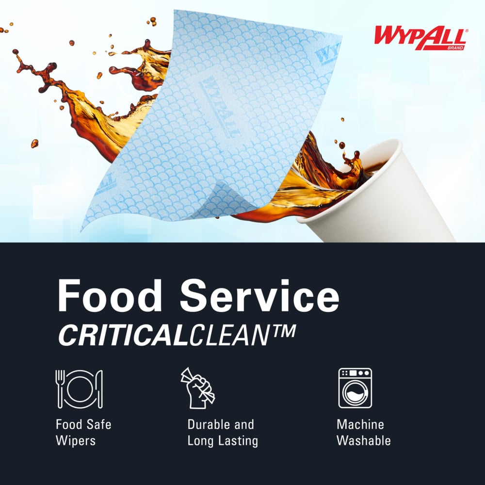 WypAll® CriticalClean™ Heavy Duty Foodservice Cloths (51633), Quarterfold Towels, Blue (100 Sheets/Box, 1 Box/Case, 100 Sheets/Case) - 51633