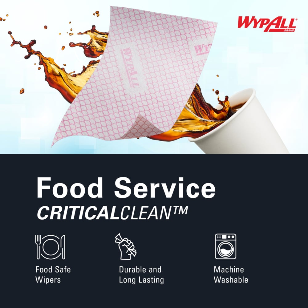 WypAll® CriticalClean™ Heavy Duty Foodservice Cloths (51634), Quarterfold Towels, Red (100 Sheets/Box, 1 Box/Case, 100 Sheets/Case) - 51634