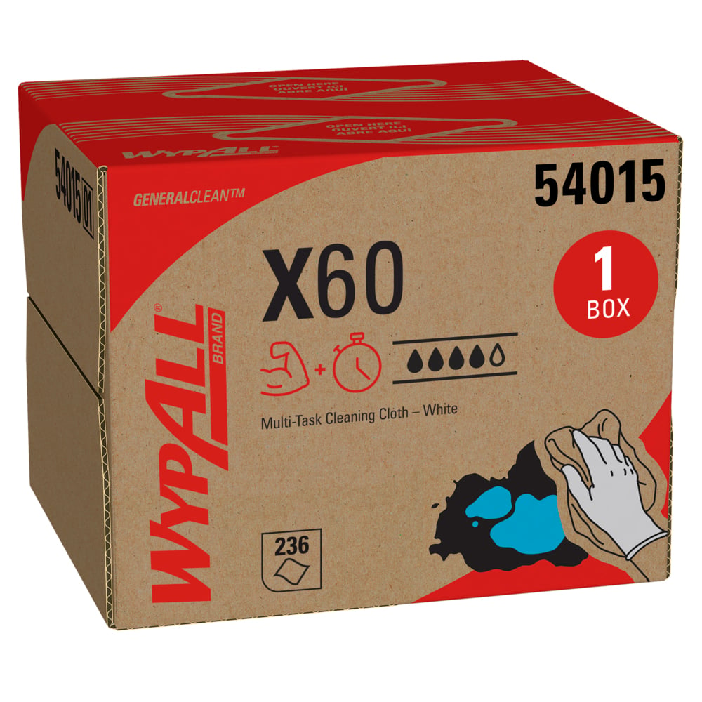 Chiffons de nettoyage multitâches WypAll® X60 General Clean (54015), boîte BRAG, blancs, 1 boîte avec 252 feuilles