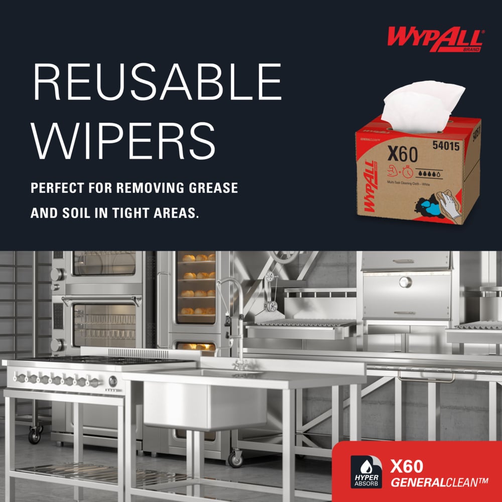 WypAll® GeneralClean™ X60 Multi-Task Cleaning Cloths (54015), Brag Box, Strong and Absorbent Towels, White (236 Sheets/Box, 1 Box/Case, 236 Sheets/Case) - 54015