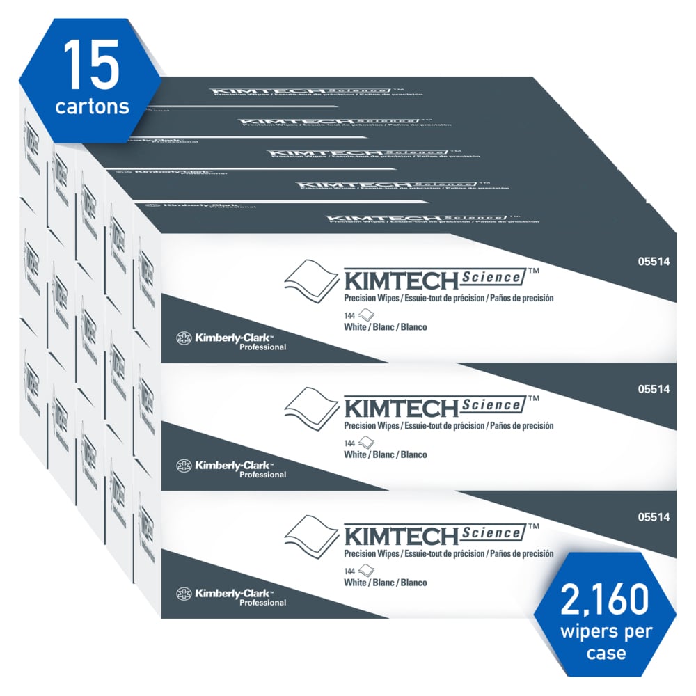 Kimtech™ Science Precision Wipes (05514), White, 15 Pop-Up Boxes / Case, 144 Sheets / Box, 2,160 Sheets / Case - 05514