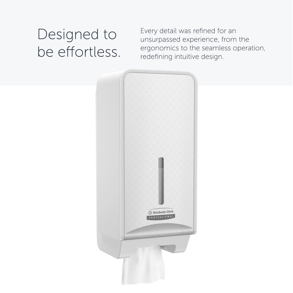 Distributeur de papier toilette plié Kimberly-Clark Professional™ ICON™ (53949), boîtier blanc avec façade Mosaïque Blanche ; 1 distributeur et façade par colis - 53949
