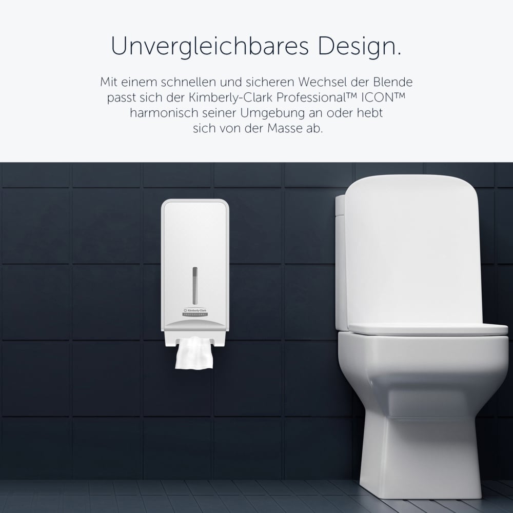 Distributeur de papier toilette plié Kimberly-Clark Professional™ ICON™ (53949), boîtier blanc avec façade Mosaïque Blanche ; 1 distributeur et façade par colis - 53949