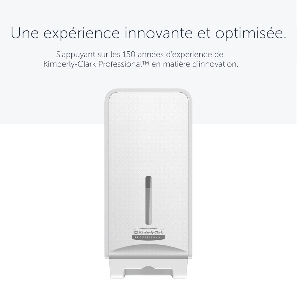 Distributeur de papier toilette plié Kimberly-Clark Professional™ ICON™ (53949), boîtier blanc avec façade Mosaïque Blanche ; 1 distributeur et façade par colis - 53949