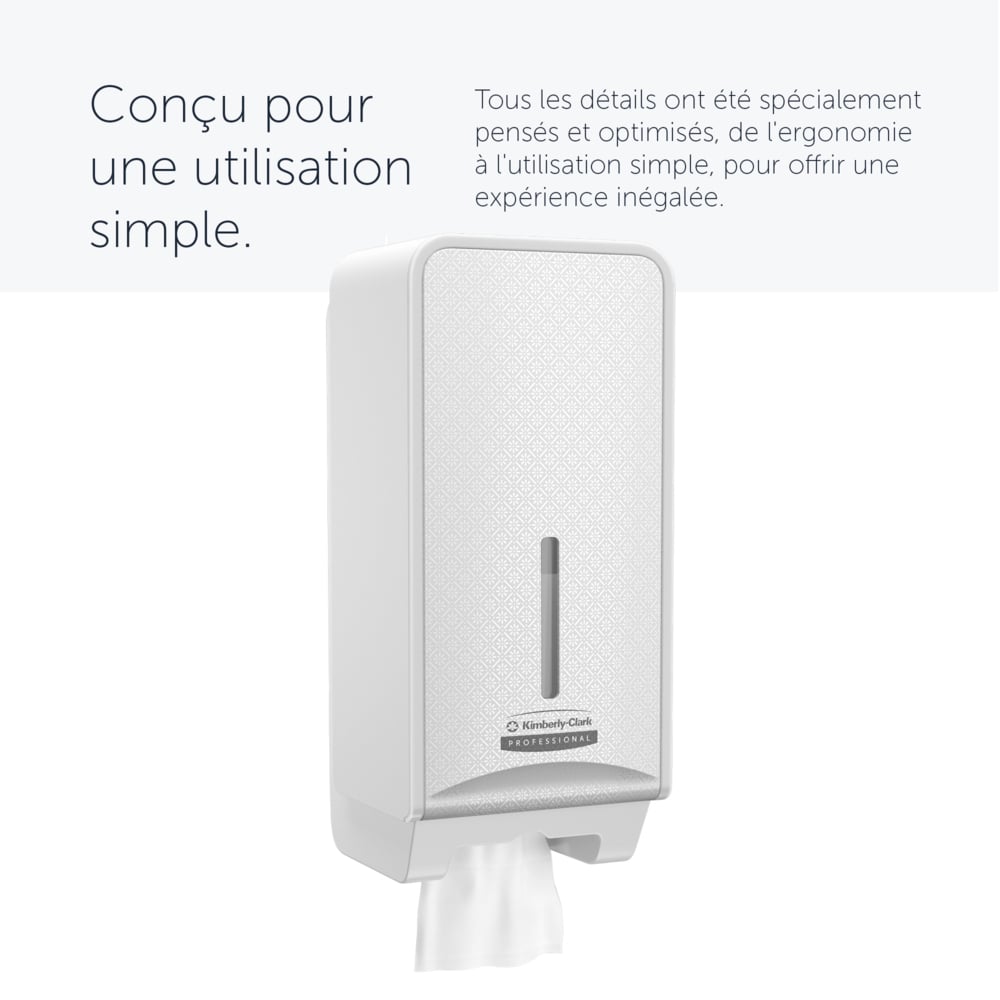 Distributeur de papier toilette plié Kimberly-Clark Professional™ ICON™ (53949), boîtier blanc avec façade Mosaïque Blanche ; 1 distributeur et façade par colis - 53949