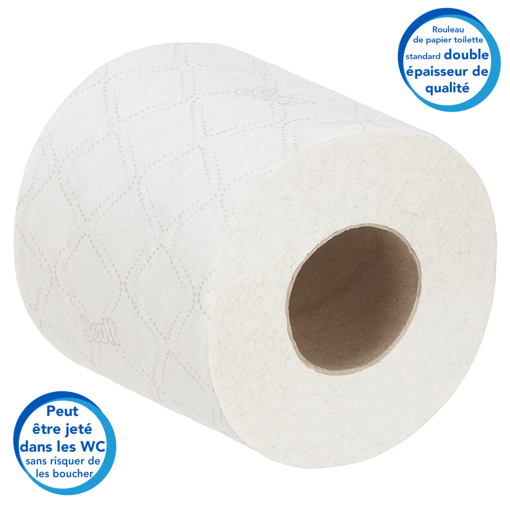 Papier toilette taille standard Scott® Essential™ 8538 - Papier toilette 2 épaisseurs - 6 paquets de 6 rouleaux x 320 feuilles de papier toilette blanc (36 rouleaux/11 520 feuilles au total) - 8538