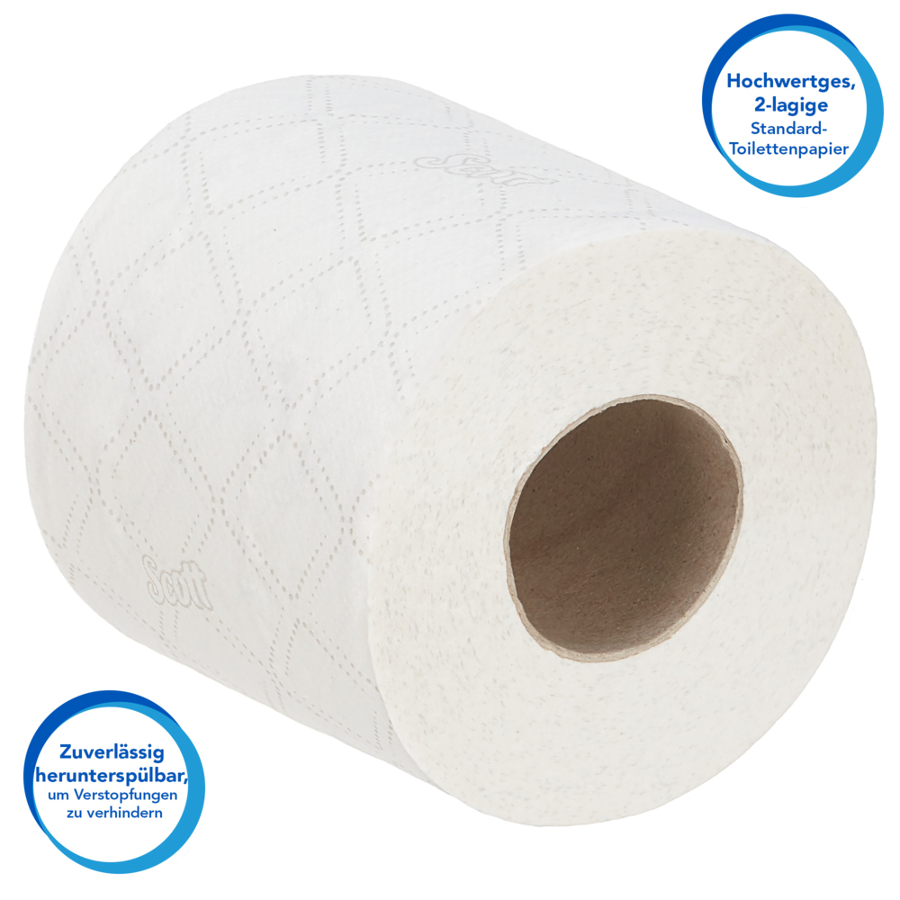 Papier toilette taille standard Scott® Essential™ 8538 - Papier toilette 2 épaisseurs - 6 paquets de 6 rouleaux x 320 feuilles de papier toilette blanc (36 rouleaux/11 520 feuilles au total) - 8538