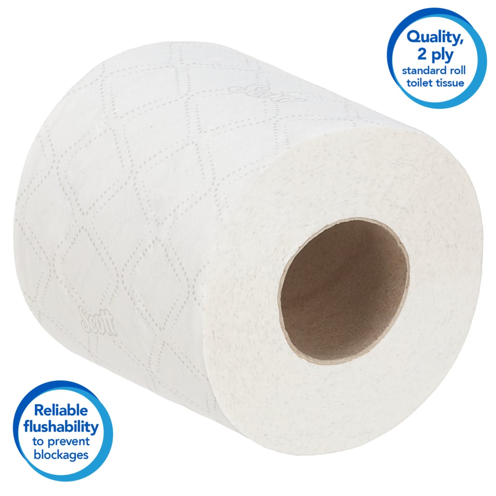 Scott® Essential™ Standard Size Toilet Roll 8538 - 2 Ply Toilet Paper - 6 Packs of 6 Toilet Rolls x 320 White Toilet Tissue Sheets (36 Rolls / 11,520 Sheets Total)
