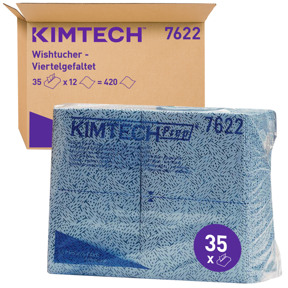 Essuyeurs Process Kimtech® 7622 - 35 formats bleus pliés en 4 par paquet (12 paquets par carton) - 7622