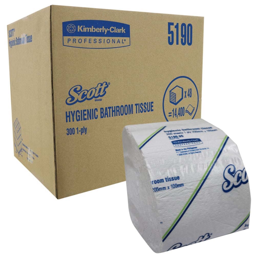 Scott® Control Interleaved Toilet Tissue (5190), White 1-Ply, 48 Packs / Case, 300 Sheets / Pack (14,400 Sheets) - 5190