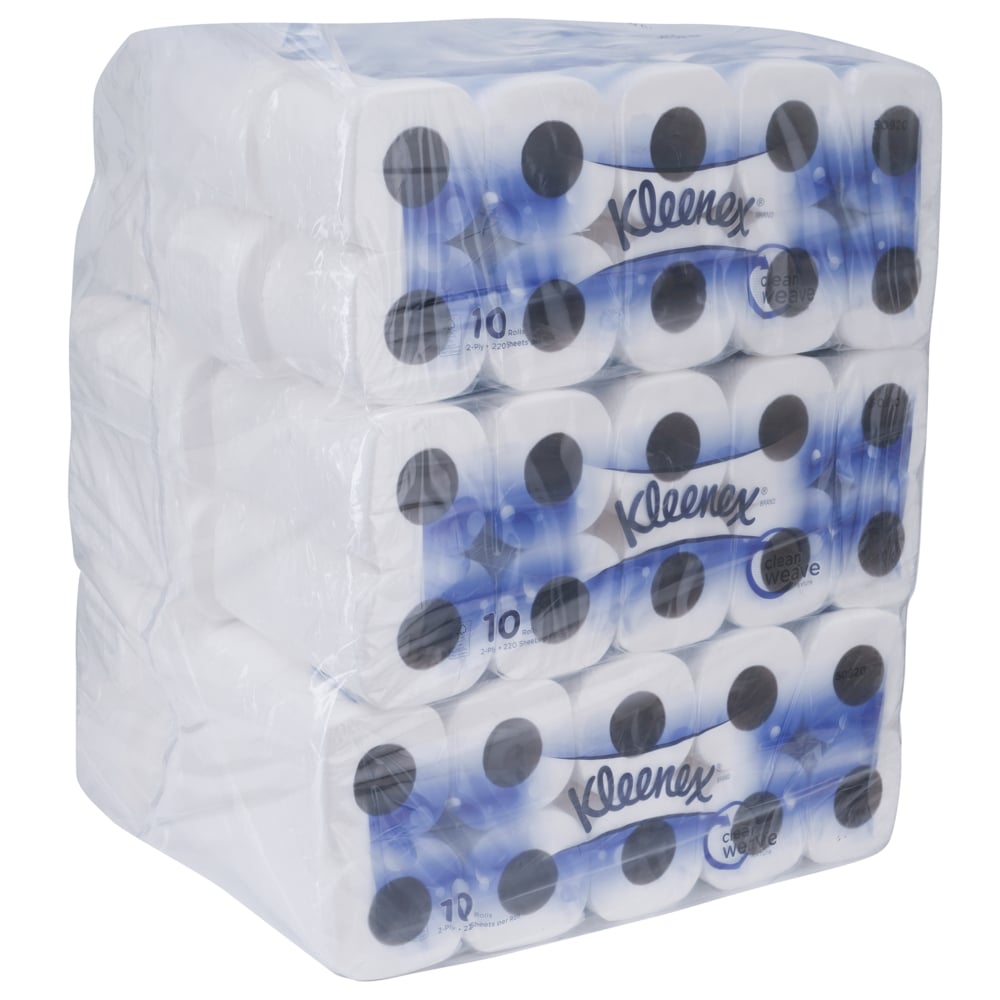 Kleenex® Standard Roll Toilet Tissue (50920), White 2-Ply, 12 Packs / Case, 10 Rolls per Pack, 220 Sheets / Roll (120 Rolls, 26,400 Sheets) - S056848032