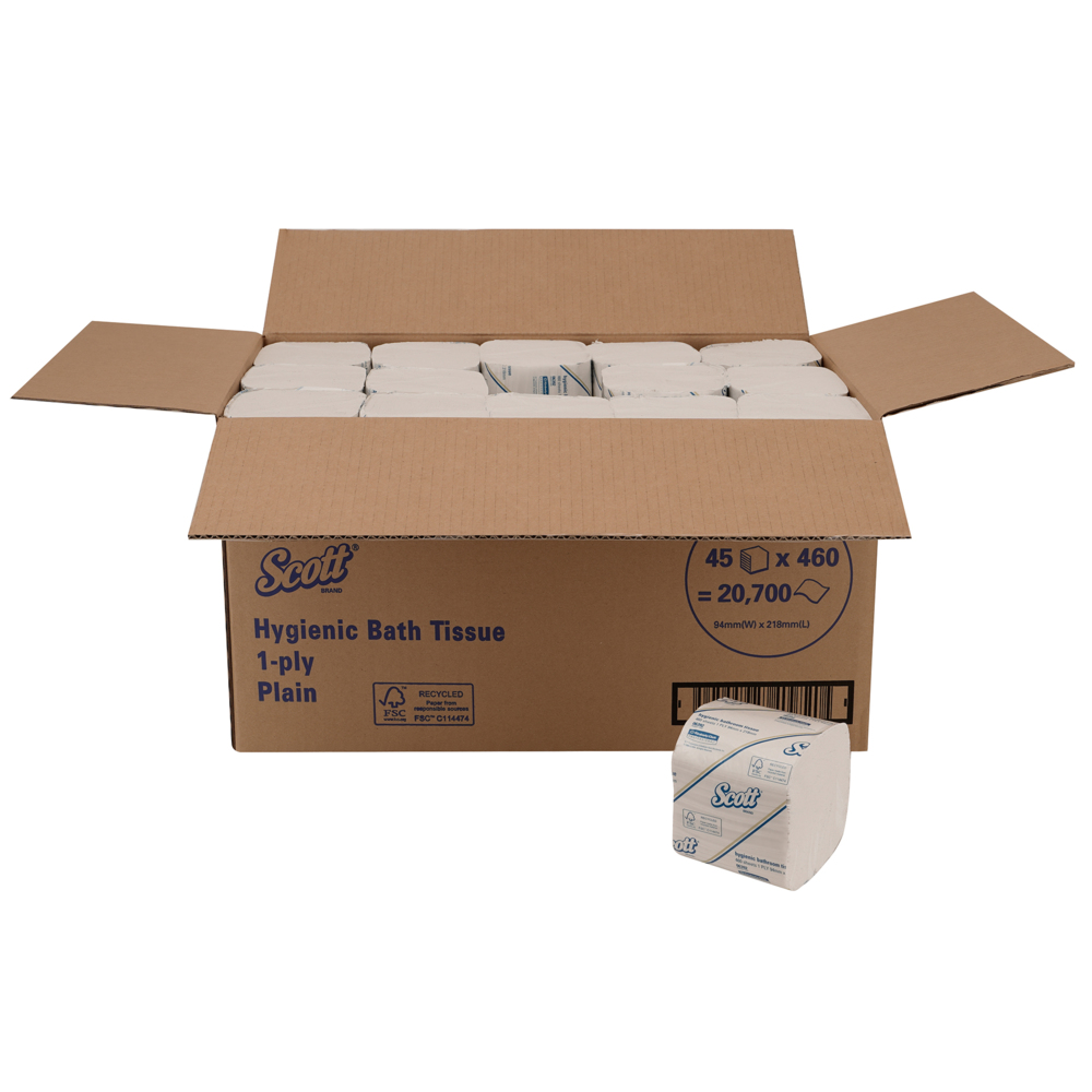 Scott® Control Interleaved Toilet Tissue (06392), White 1-Ply, 45 Packs / Case, 460 Sheets / Pack (20,700 sheets) - 06392