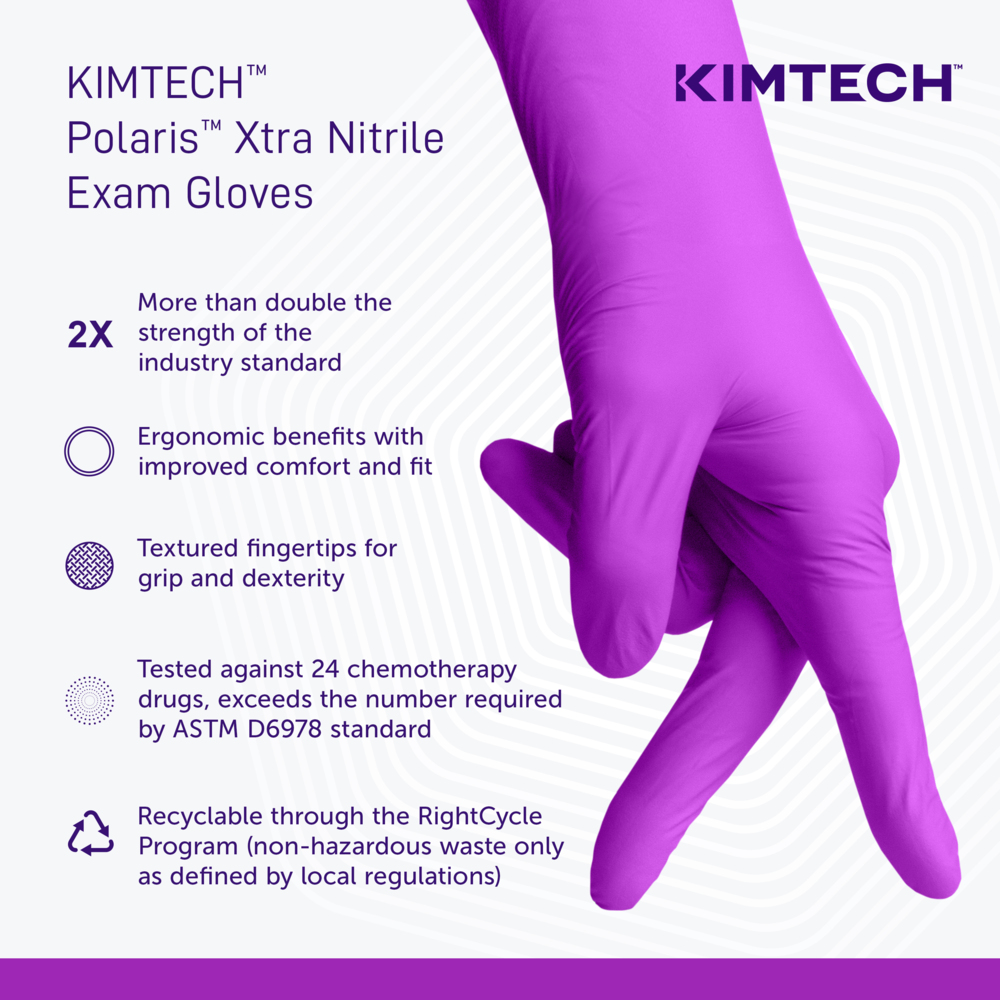 Kimtech™ Polaris™ Xtra Nitrile Exam Gloves (62761), 7.5 Mil, Ambidextrous, 12", S (50 Nitrile Gloves/Box, 10 Boxes/Case, 500 Gloves/Case) - 62761