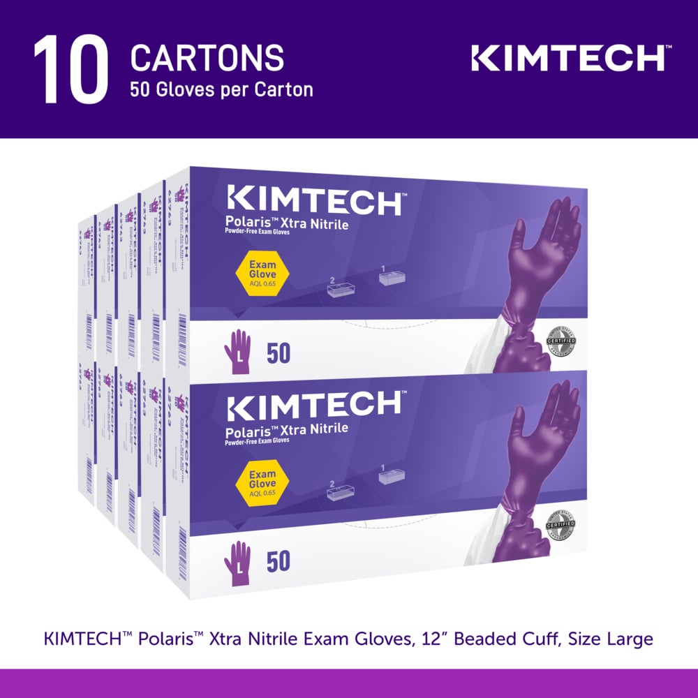 Kimtech™ Polaris™ Xtra Nitrile Exam Gloves (62763), 7.5 Mil, Ambidextrous, 12", L (50 Nitrile Gloves/Box, 10 Boxes/Case, 500 Gloves/Case) - 62763