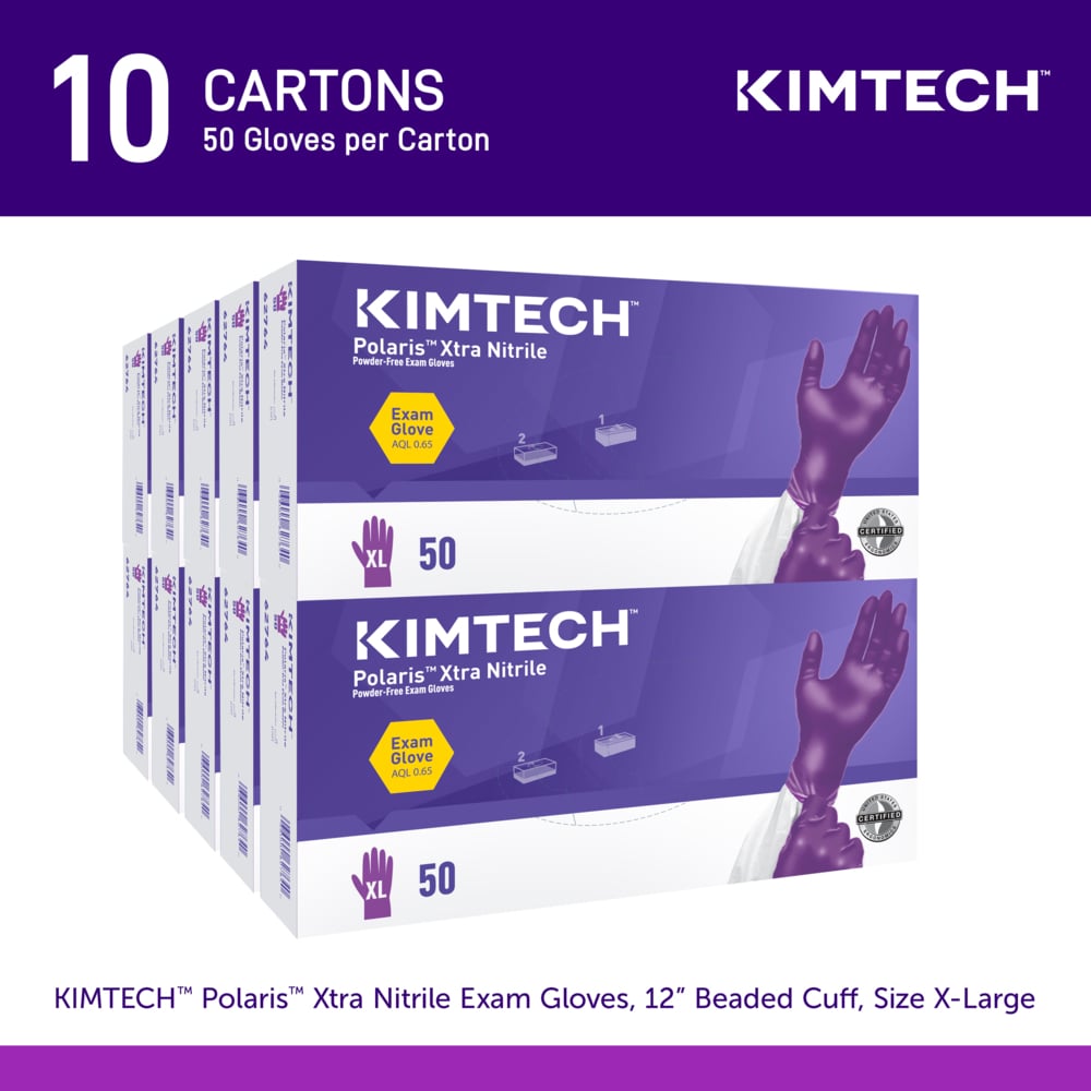 Kimtech™ Polaris™ Xtra Nitrile Exam Gloves (62764), 7.5 Mil, Ambidextrous, 12", XL (50 Nitrile Gloves/Box, 10 Boxes/Case, 500 Gloves/Case) - 62764