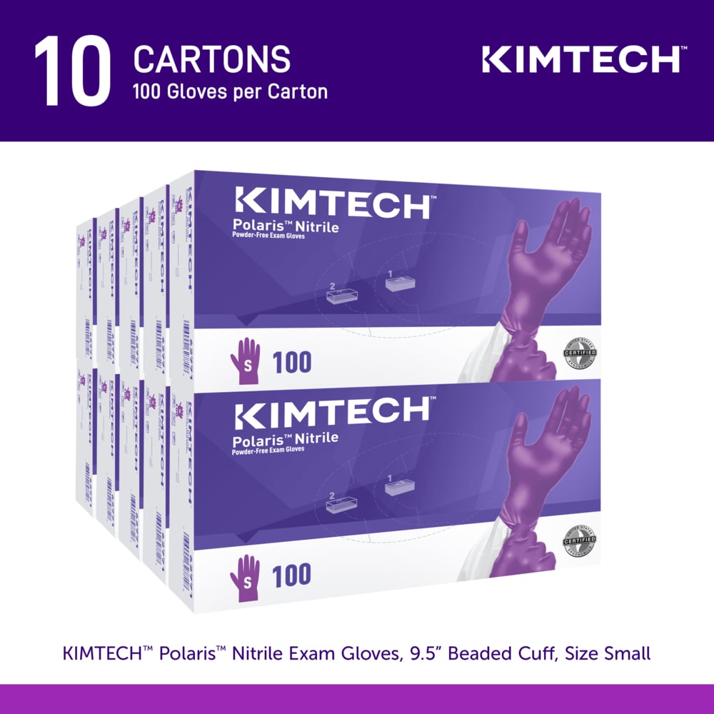 Kimtech™ Polaris™ Nitrile Exam Gloves (62771), 5.9 Mil, Ambidextrous, 9.5", S (100 Nitrile Gloves/Box, 10 Boxes/Case, 1,000 Gloves/Case) - 62771