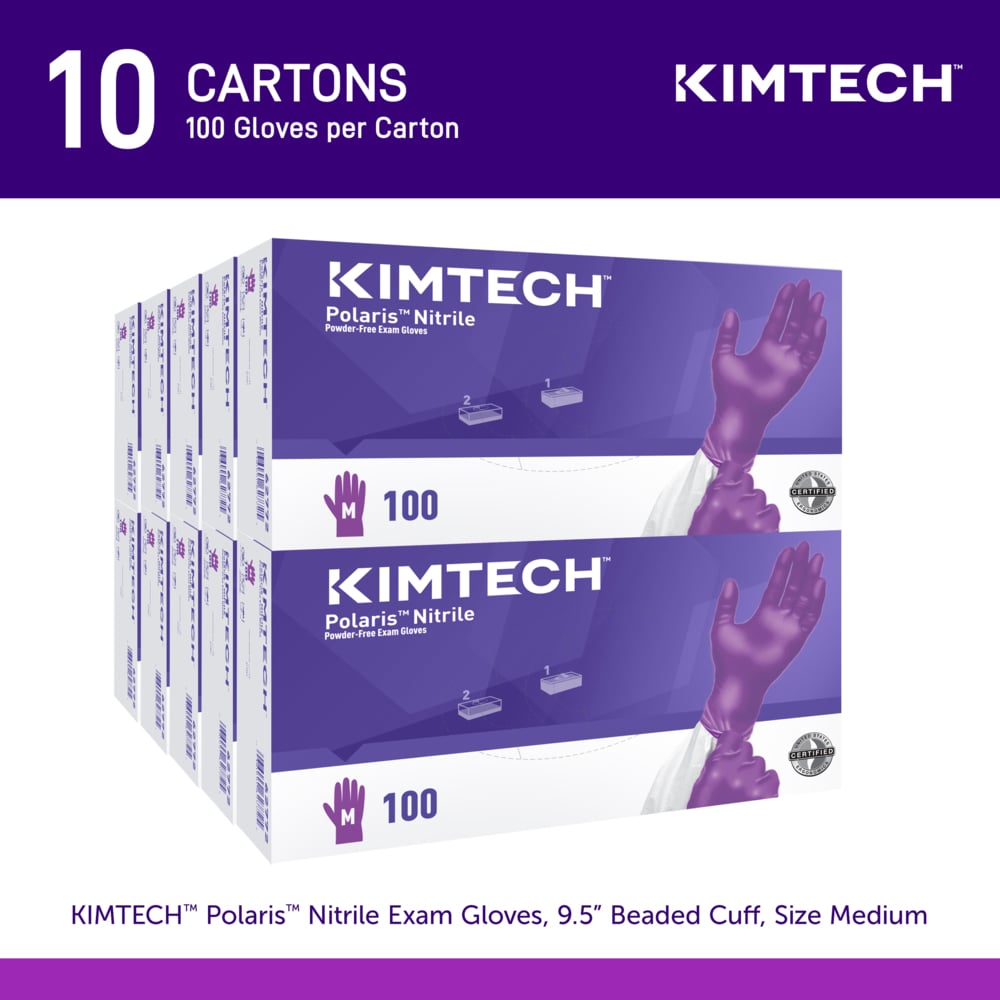 Kimtech™ Polaris™ Nitrile Exam Gloves (62772), 5.9 Mil, Ambidextrous, 9.5", M (100 Nitrile Gloves/Box, 10 Boxes/Case, 1,000 Gloves/Case) - 62772