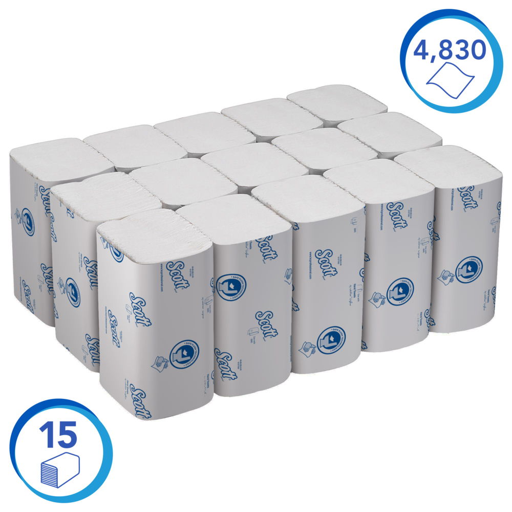 Scott® Control™ Смываемые сложенные полотенца для рук, код 6659, 15 упаковок x 322 белых однослойных полотенец (итого 4830 шт.) - 6659