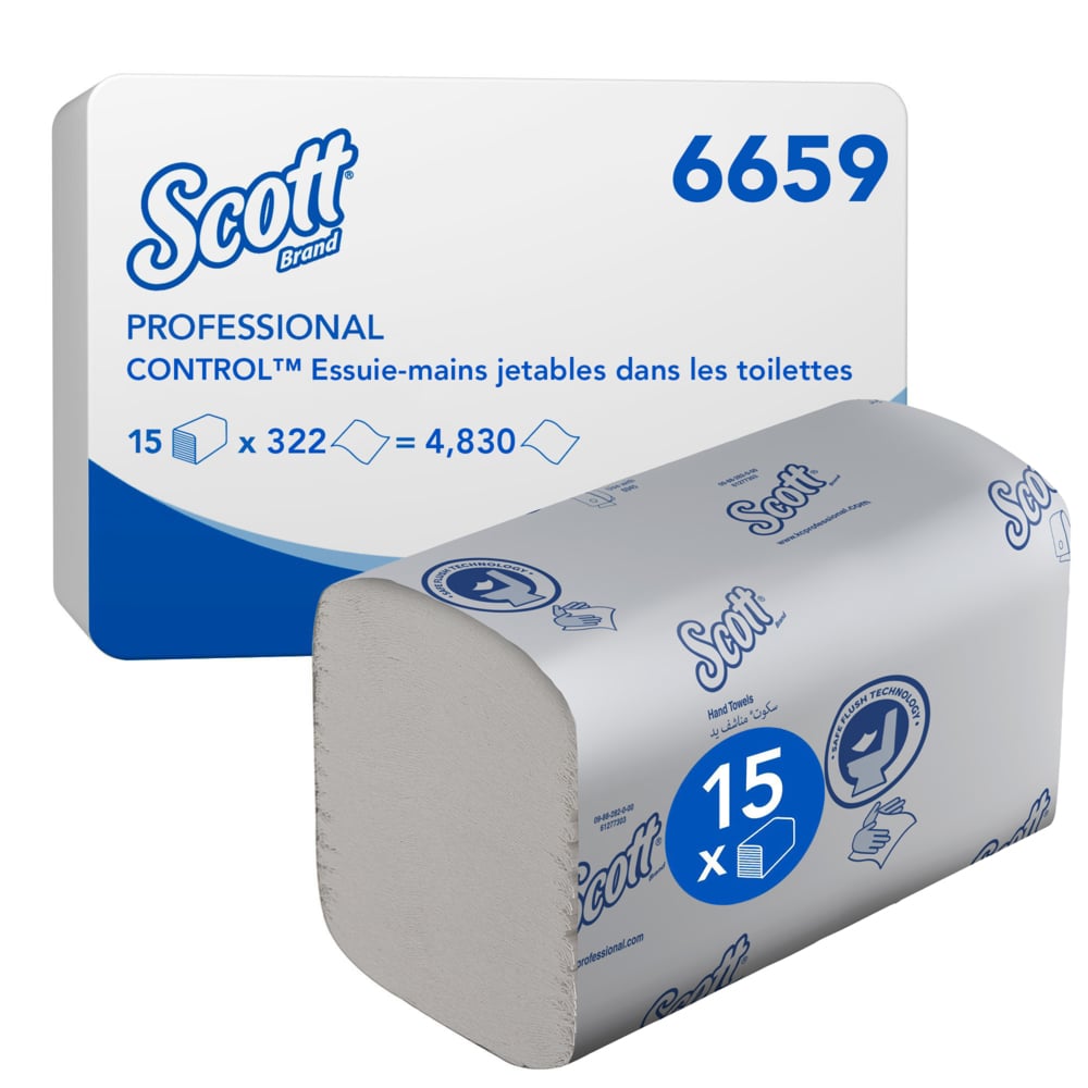Essuie-mains pliés délitables Scott® Control™ 6659 - Essuie-mains en papier jetables - 15 paquets x 322 essuie-mains en papier blancs (4 830 au total) - 6659